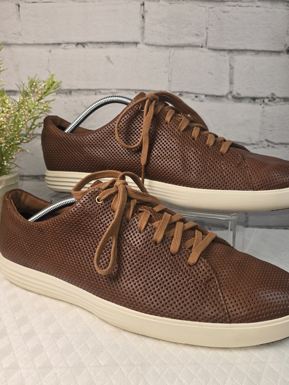 COLE HAAN GRAND CROSSCOURT BROWN PERFORATED LEATHER SNEAKERS PREPPY MENS 11.5